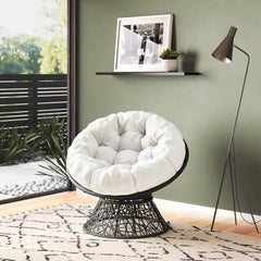 40 inch wide tufted swivel papasan chair in stylish design for modern living spaces