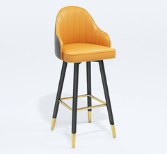 Orange modern bar stool height upholstered chair with PU leather for contemporary kitchen decor